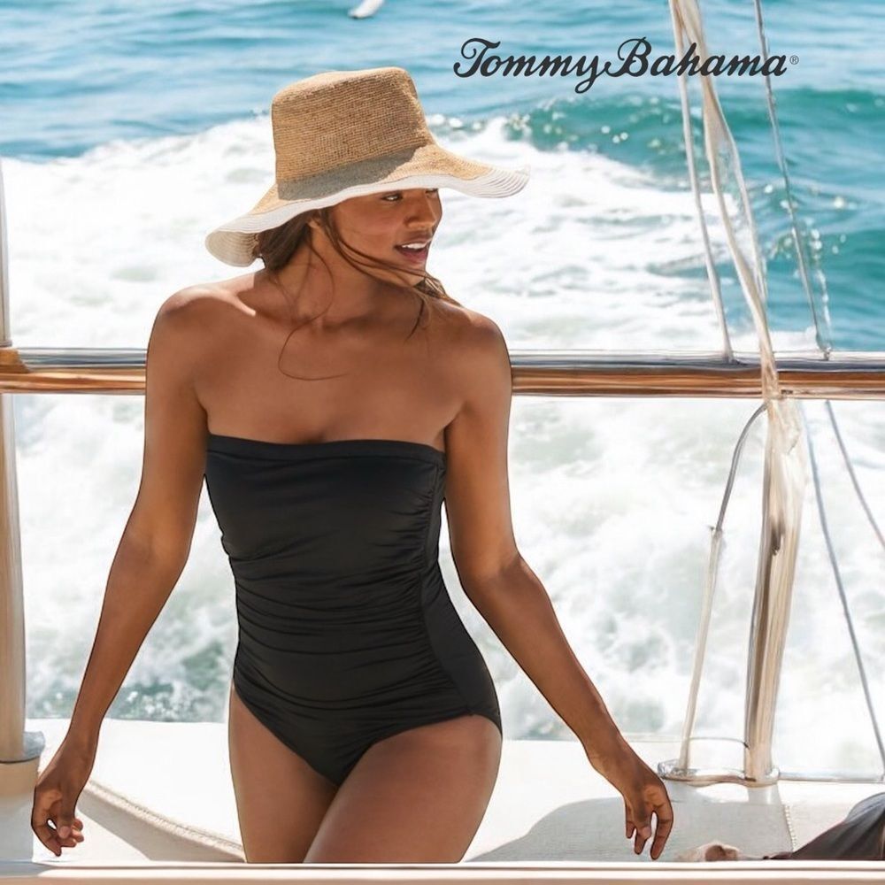 Tommy Bahama Pearl Shirred Bandeau One-Piece Swimsuit
